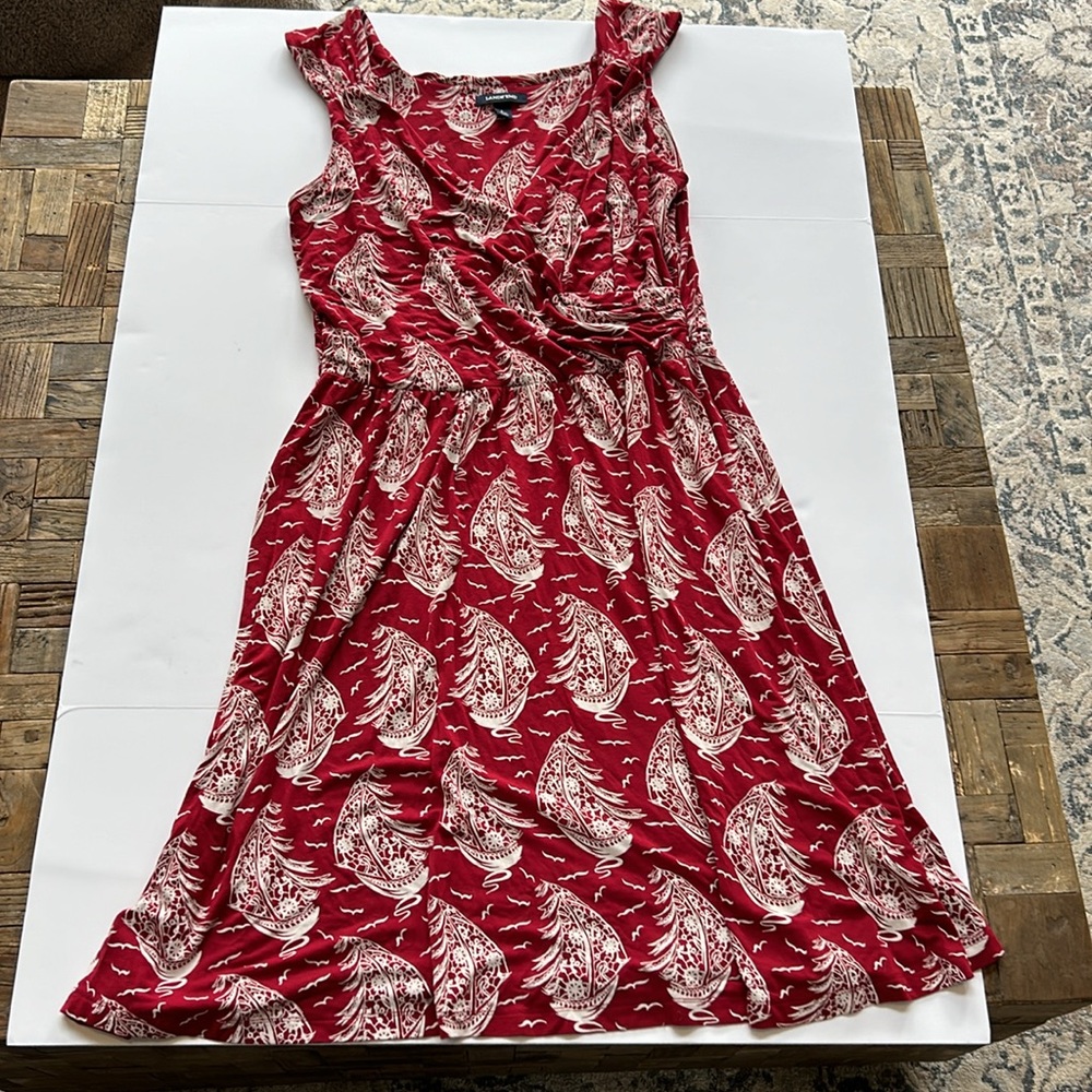 Lands End Red Nautical Faux Wrap Dress